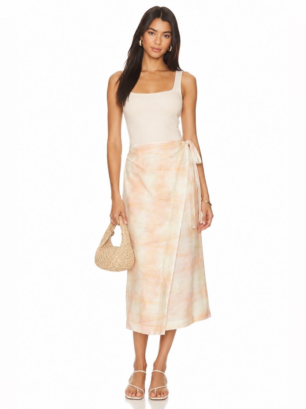 COS Linen Blend Wrap Midi Skirt | Pastel Tie-Dye | Size US 4